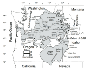 Maps of Oregon and Washington showing the extent of the floods of lava